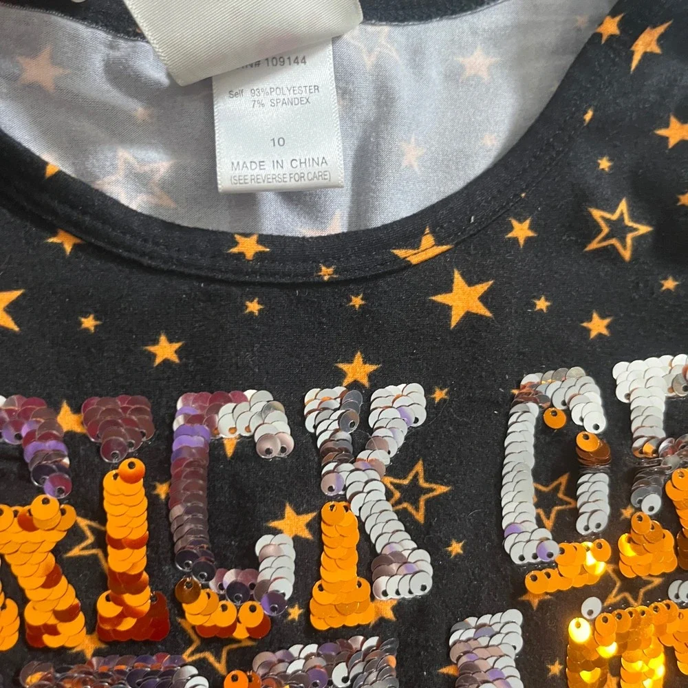 Girls Trick Or Treat Halloween Shirt‎ Size 10 Long Sleeve Black Stars